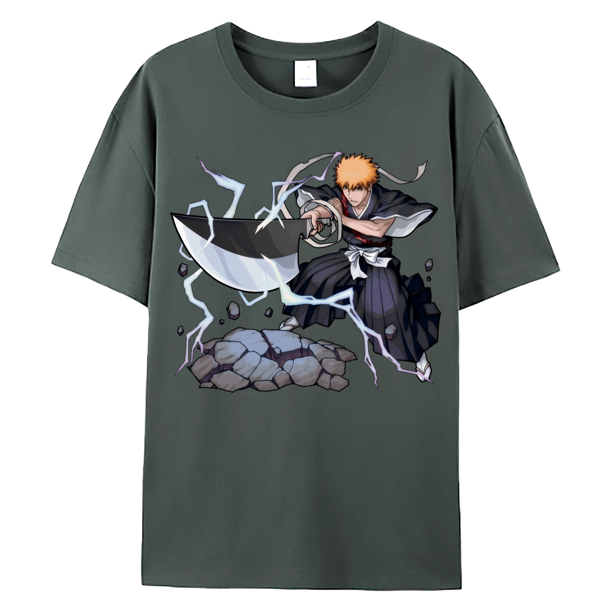 （画像用） ブリーチ 黒崎一護（くろさき いちご）BLEACH Kurosaki Ichigo 綿100％ メンズ半袖Tシャツ｜肌触りやわらか＆通気性